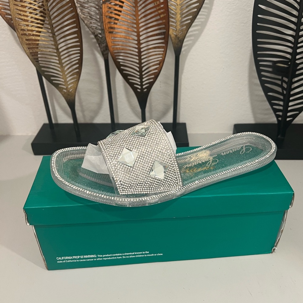 Crystal Design Slip On Sandals Size 10 by Lauren Lorraine